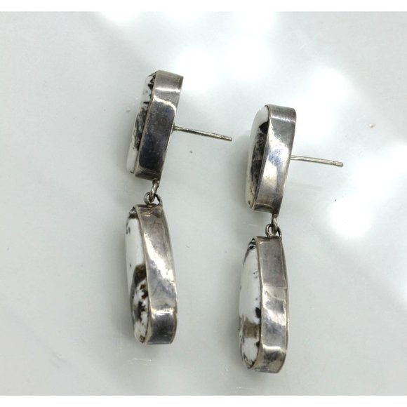 925 STERLING vintage John Begay JB Navajo WHITE BUFFALO earrings, 17.4 gr 2" - Picture 5 of 11